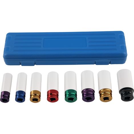 1/2" Drive Deep Impact Socket Set Thin Wall for Alloy Wheel 15-27mm 8pc 6 Point