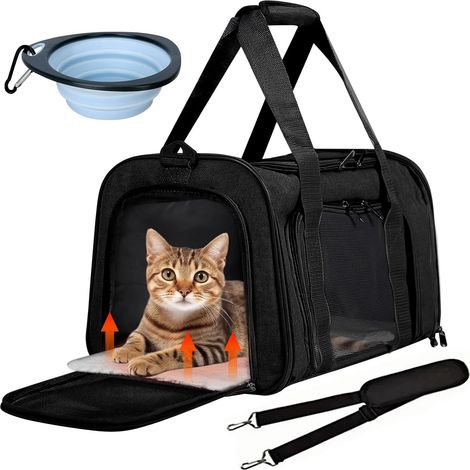 Sac de Transport Pliable pour Chat et Petit Chien, Caisse de Transport avec Gamelle, 43 x 28 x 28 cm (1/5)