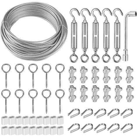 Kit Câble Acier 2mm 30M - Inox Gainé avec Tendeurs M5 et Accessoires - Support Plantes Grimpantes et Lumières Extérieures - Jardin Terrasse (1/5)