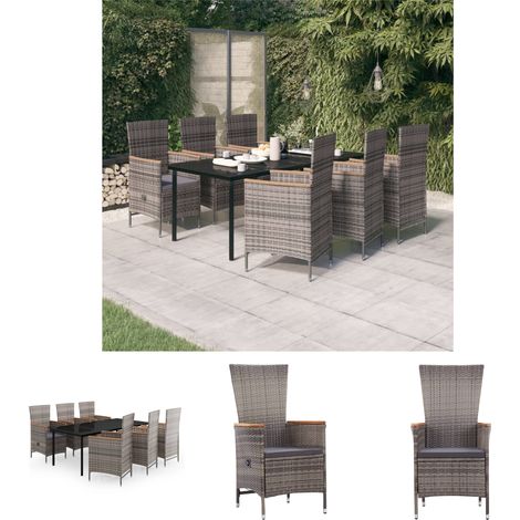 Gartenstühle - vidaXL 7-tlg. Garten-Essgruppe mit Auflagen Grau - Gartenstuhl (1/5)