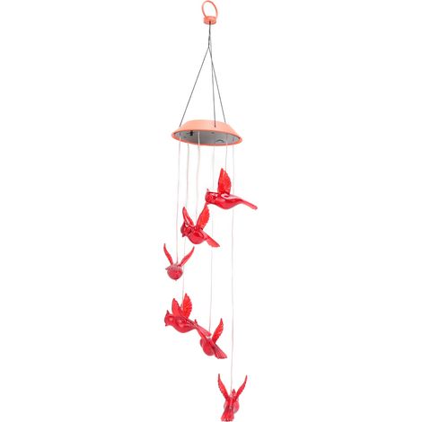 Carillon Solaire ABS Oiseau Flamme Lumineux - Décoration Colorée pour Jardin avec Coque Rouge (1/5)