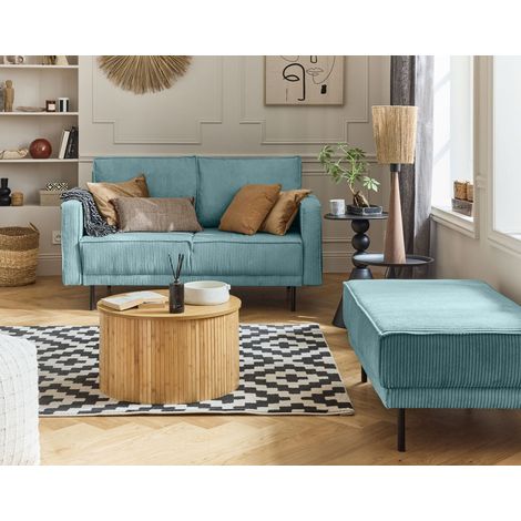 Copy of charlie – wohnlandschaft u-form – 7-sitzer – mit schlaffunktion und bettkasten – aus cord - blau