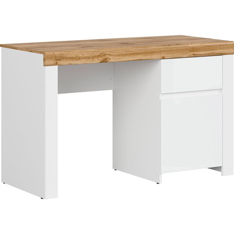 Bureau 1 porte 1 tiroir Hella Blanc et Bois (1/5)