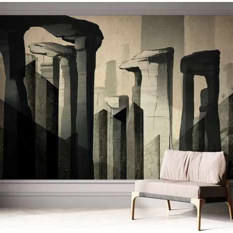 Tapete adhésive moderne pour salon et chambre à coucher Décoration rapide avec colle Architecture brute 312x219 cm (1/5)