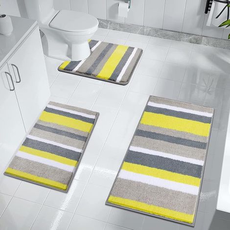 Lot de 3 Tapis de Bain Antidérapant en Microfibre, Doux Tapis Salle de Bain Absorbant et Tapis Toilette WC Contour, Séchage Rapide et Lavable en Machine, pour Douche, Salle de Bain et Salon (1/5)