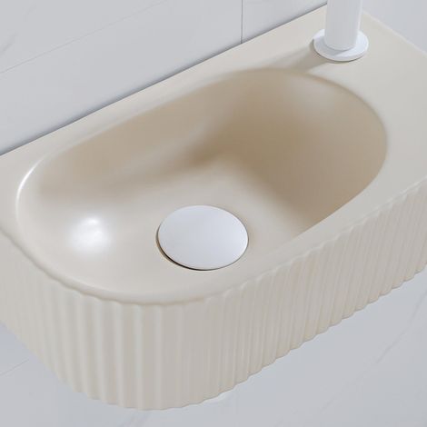 Fugaflow Efficiente Pietra Ensemble lave-mains – 40 x 21,5 x 12 cm – droite – nervuré – demi-rond – 1 trou pour robinet – céramique – robinet pour (1/5)