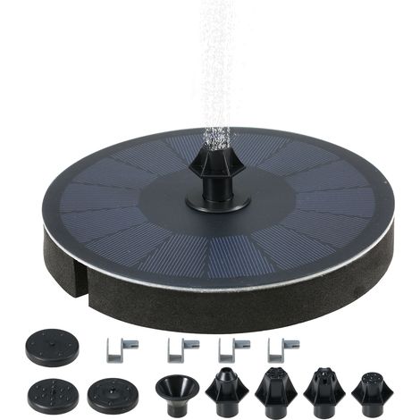 Fontaine solaire flottante 3W avec pompe et batterie 900mAh, idéale pour les bains d'oiseaux, les bassins de jardin et les terrasses. Équipée de 7 buses. (1/5)
