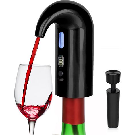 Aérateur De Vin Électrique - 1 Unité - Acier Inoxydable - Commande Tactile USB-C - Pour Bouteilles Standard - Noir (1/5)