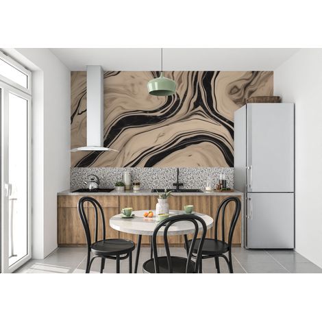 Papier peint pierre marbres creme et noir 1 - 150 x 250 cm (1/2)