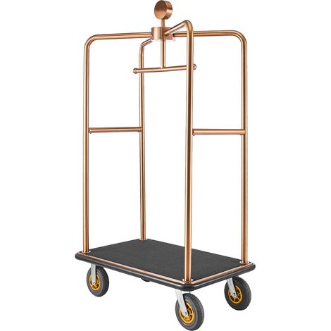 Chariot à bagages d'hôtel, 544,31 kg, robuste, avec cadre en acier inoxydable, roues en caoutchouc de 203 mm, plateau recouvert de moquette noire, chariot à bagages roulant pour hôtels et complexes hô (1/5)