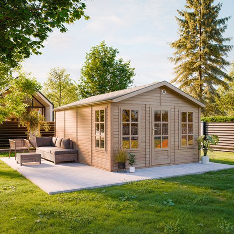 TIMBELA M736 caseta jardin exterior de Madera 370 x 480 cm, cobertizo jardin exterior con 3 Ventanas, Puerta Acristalada, Tejas Bituminosas Incluidas, Sin Suelo (1/5)
