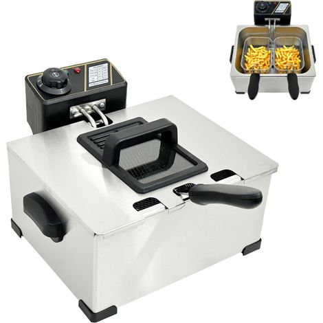Friteuse électrique 5L - Friteuse en acier inoxydable - Fenêtre de visualisation - 3 paniers - 2000 W - Pour les frites, poulet frit (1/5)