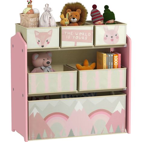 Meuble rangement enfant 6 bacs tissu amovibles 63x30x66 cm (1/5)