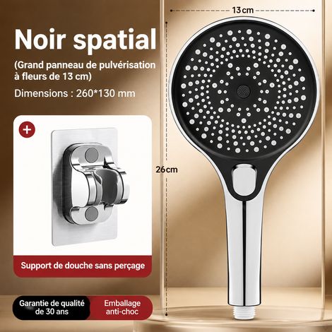 Ensemble pommeau de douche rond 3 jets haute pression argenté avec grand support 5 réf 6084 265 g – Livraison gratuite