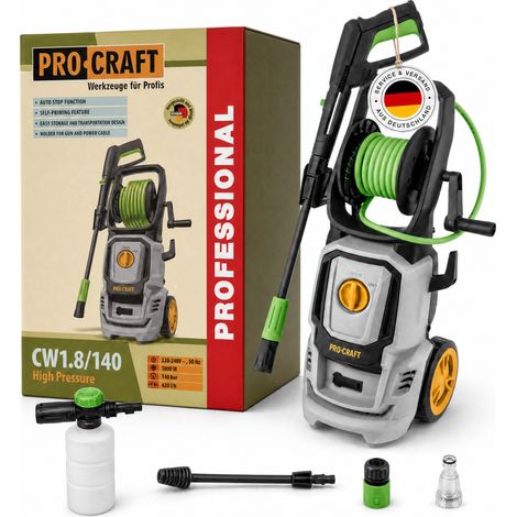 Nettoyeur haute pression à eau froide Procraft CW1.8/140, 1 800 watts, 140 bars, 7 l/min + accessoires - Température maximale de l'eau : 40 °C (1/5)