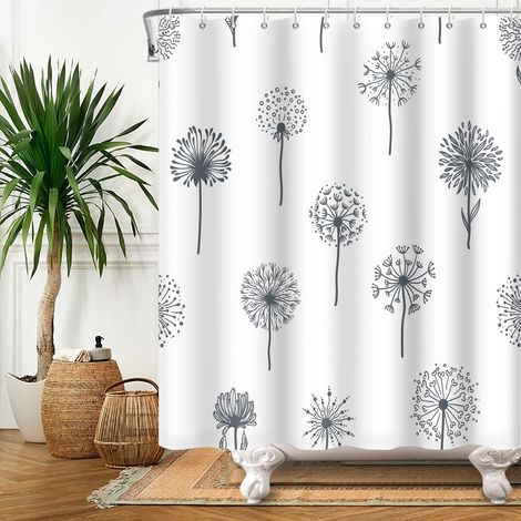 Rideau De Douche 183x188cm Pissenlit Noir Blanc Imperméable Rideau De Bain Simple Moderne Naturel Botanique (1/5)