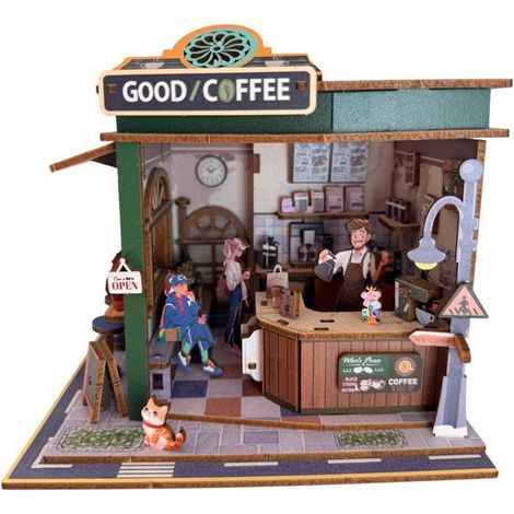 Book Nook - DIY Kit to Build 3D Model Bookend - Nookland Coffee Shop - 16 x 14 x 16 cm (1/3)