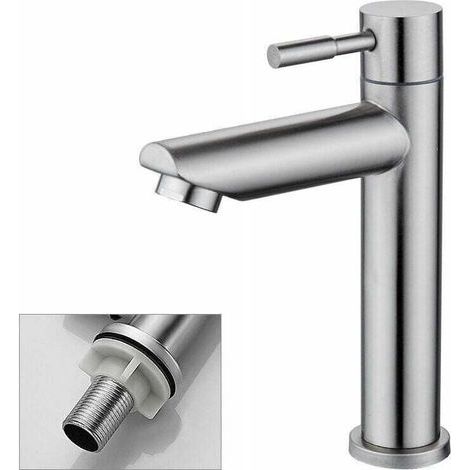 Robinet Salle Bain Eau Froide Uniquement Robinet Lavabo Surface Chromé en Cuivre Durable Robinetterie Lave Mains Cartouche Mousseur Démontable Pratique pour Nettoyer ou Remplacer (1/4)