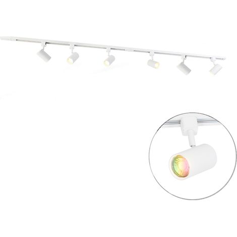 QAZQA Moderno Sistema de iluminación de riel inteligente con 6 focos blancos monofásicos de 200 cm - Iconic Jeana Acero Redonda /Alargada Adecuado para LED Max. 6 x 4.5 Watt (1/5)