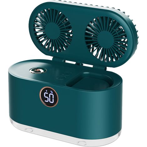 Piccolo ventilatore e umidificatore 2 in 1 – ricaricabile tramite USB – vento forte – verde – ufficio/camera da letto