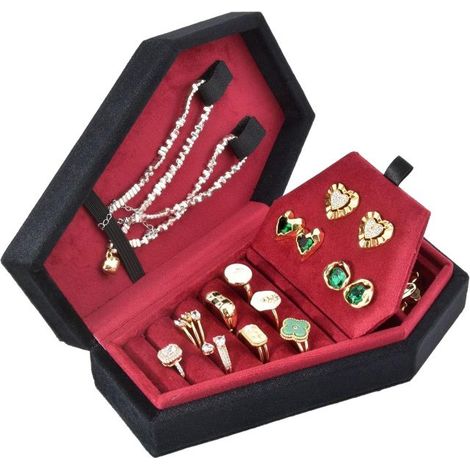 Boîte à bijoux en velours noir gothique en forme de cercueil Irovami (1/5)