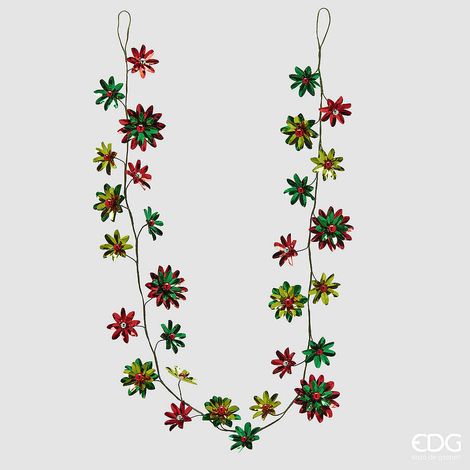 EDG Enzo De Gasperi Gerbera Metal Festone di Natale L 182 Cm Green Red