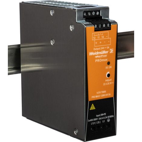 Alimentation pour rail DIN Weidmuller, série PRO MAX, 24V c.c.out 5A, 120W ( Prix pour 1 )