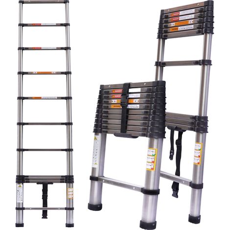 3.2m échelle télescopique échelle en acier inoxydable échelle de grenier polyvalente échelle télescopique échelle droite, échelle de traction légère, capacité de charge 150kg