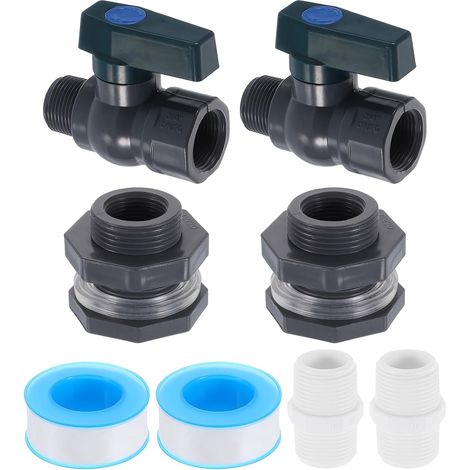 Ensemble Pluie Baril Robinet Kit 3/4" GHT Cloison Raccord Gris  Plastique, Tuyau arrosage Adaptateur, Filetage Joint Ruban pour Réservoir eau Aquarium, Pluie Baril Robinet (1/5)