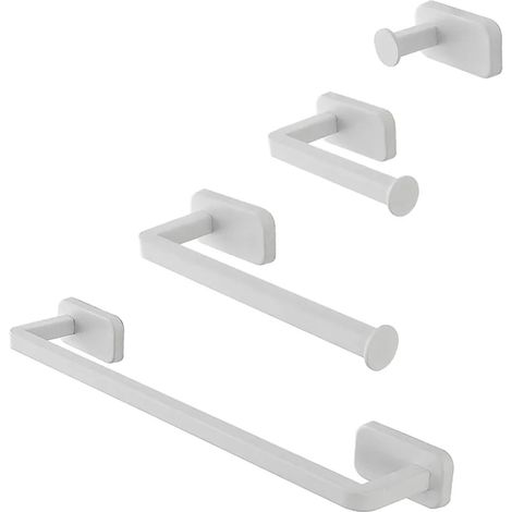 Set 4pz con appendino, porta rotolo e 2 porta salviette a muro in acciaio bianco Cubik (1/5)