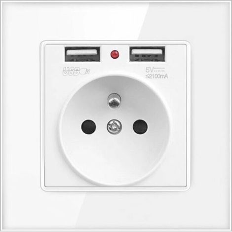 Wall socket with dual USB ports, 16A 250V AC charger, flame-retardant PC material, 5V 2.1A USB output for digital devices (1/4)