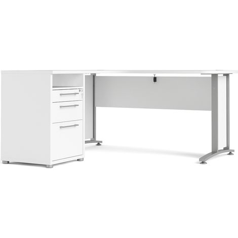 Prisme Eckschreibtisch mit 1 Ablage und 3 Schubladen weiss, grau