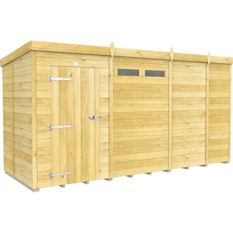 13 x 5 Feet Pent Security Shed - Single Door - Wood - L147 x W387 x H201 cm