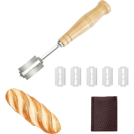 Outil à trancher pour boulangers, fabriqué artisanalement et conçu pour les boulangers. Comprend 5 lames et un étui de protection en cuir.