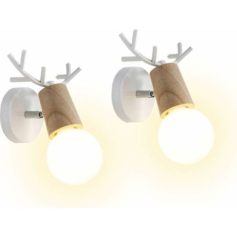 Lot de 2 Applique Murale Moderne Créative Design Deer Antler Lampes Murale Interieur en Bois et Métal Lampe de Mur Art Déco pour Chambre Salon Couloir Restaurant Salle de Bains (Blanc) (1/5)