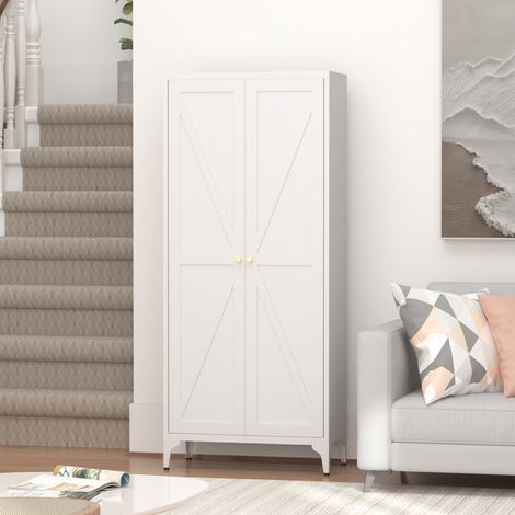 Armoire de rangement métallique à 2 portes avec étagères réglables, haute armoire en acier pour cuisine, salon, salle à manger et bureau, blanche (1/5)