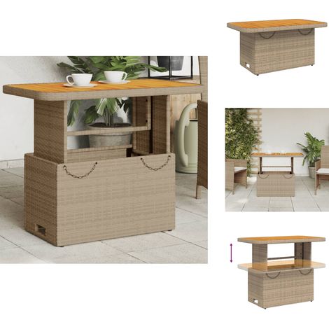 Table de jardin beige 90x55x71 cm résine tressée et bois acacia - Table De Jardin - Table Extérieure - Mobilier De Jardin - Table Patio - Table Extensible (1/5)