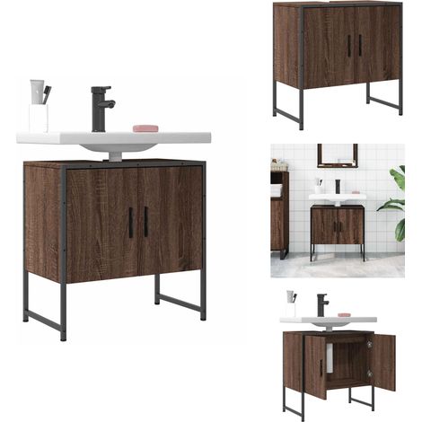 Armoire lavabo de salle de bain chêne marron 60x33x60 cm - Meuble Lavabo - Armoire Salle De Bain - Placard Lavabo - Meuble Salle De Bain - Rangement Salle De Bain (1/5)