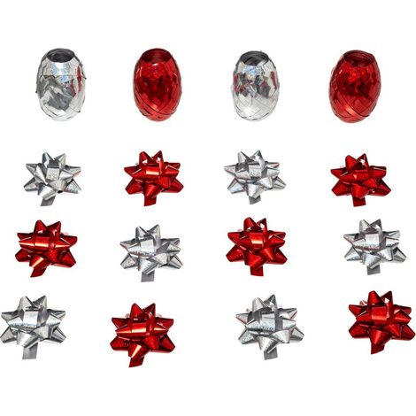 Holographisches Bolduc-Set 16 Stück - Silber rot