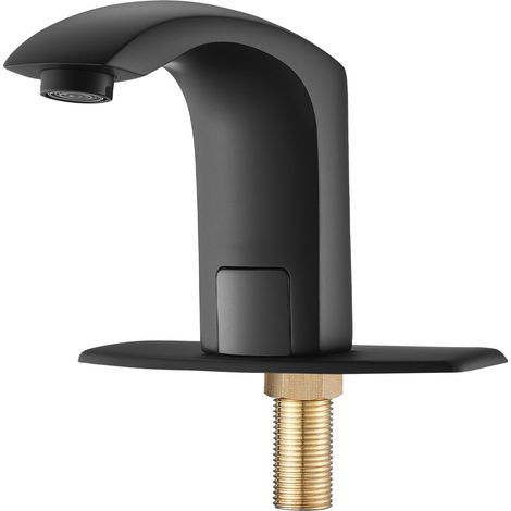 Robinet de Lavabo Sans Contact, Détecteur de Mouvement Automatique, avec Plaque de Recouvrement, Fonctionne sur Piles, Température Réglable pour Tuyau de 9,5 mm, Usage Commercial, Noir Mat (1/5)