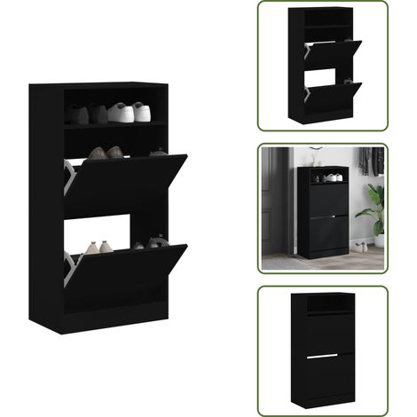 Schuhschrank Schwarz 60x34x116 cm Holzwerkstoff - Schuhschrank - Schrank Für Schuhe - Schuhregal - Garderobe - Einbauschrank (1/5)