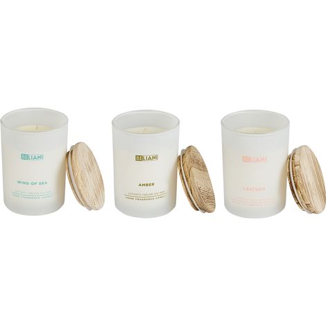 Conjunto de 3 velas aromáticas 100% cera de soja mecha de algodón vidrio blanco fragancia cuero/brisa marina/ámbar vidrio clásico SIMPLICITY