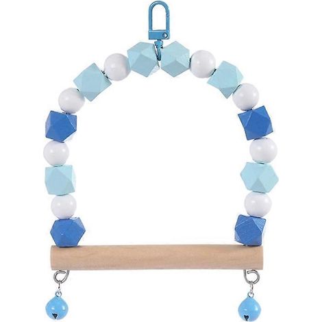 Balançoire pour oiseaux, perchoir suspendu en bois avec crochet et clochettes métalliques pour petits oiseaux - 8 (1/5)