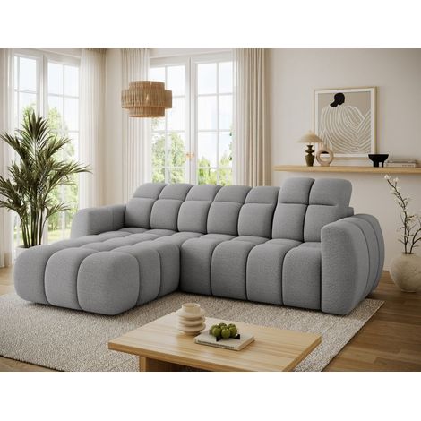 Ecksofa mit Schlaffunktion Sofa SALONIA Stoff Coral Grau Ottomane Links (1/5)