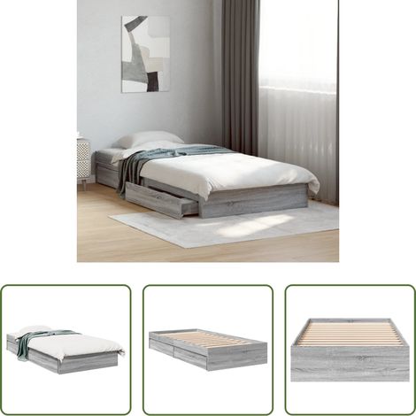 vidaXL Sperrholz Latten - Bettgestell mit Schubladen Grau Sonoma 90x200 cm Holzwerkstoff (1/5)