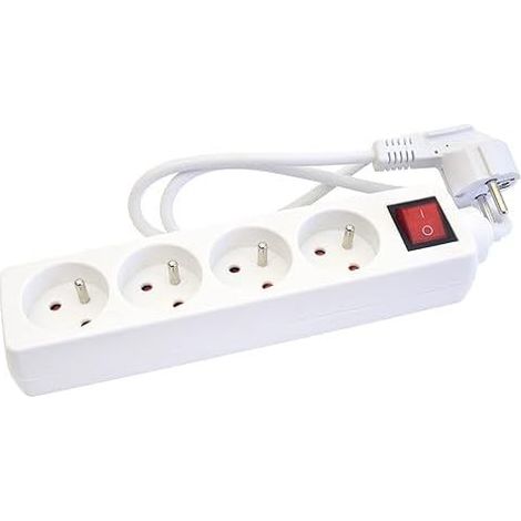 Multiprise 4 Prises 16A avec Terre + Interrupteur Marche/Arrêt Lumineux, Câble 1m - Blanc Compact et Robuste