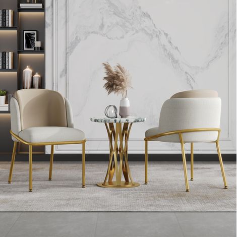 Sedia da pranzo minimalista beige con schienale ergonomico, piedini regolabili, struttura in metallo e legno (1/5)