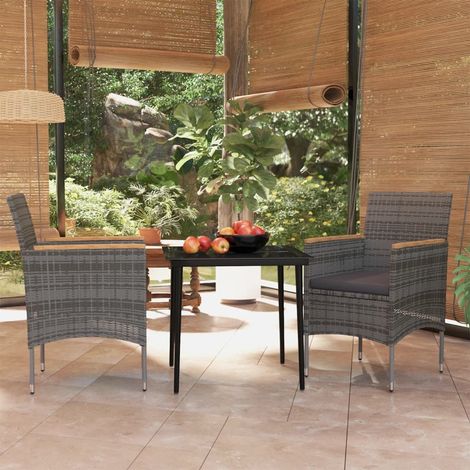 Ensemble Table et Chaise de Jardin  Salon de jardin avec coussins 3 pcs Gris et noir 36057 (1/5)