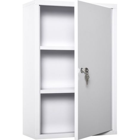 Armoire à clés Premier Secours 3 Compartiments Verrouillables en Acier Blanc 40 x 18 x 60 cm pour Médicaments (1/5)