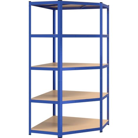 Mensola angolare a 5 ripiani in acciaio e legno ingegnerizzato blu 020045686